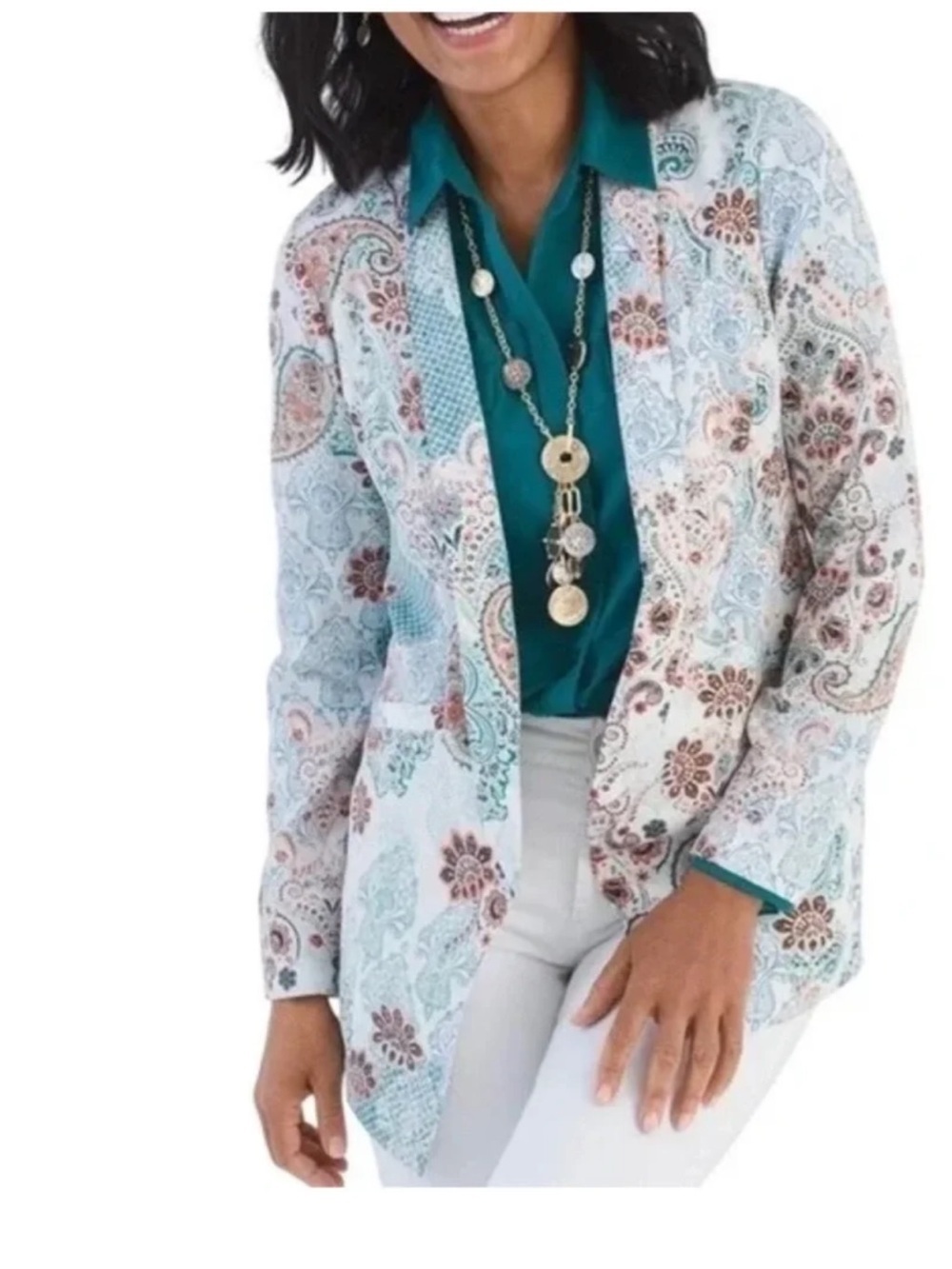 Chico’s Moroccan Elegance blazer Large Paisley coastal grandma NWT - Picture 12 of 13